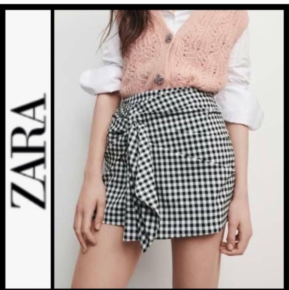 ZARA Gingham Wrap Mini Skorts In Black And White. Size Mediun - Picture 1 of 13